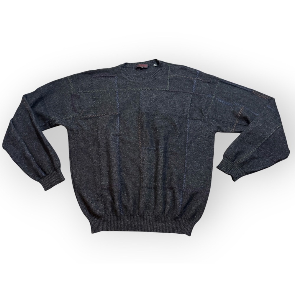 Men's Lenor Romano 100% Cashmere Sweater XL Plaid Knit Crew‎ Neck Mongolia